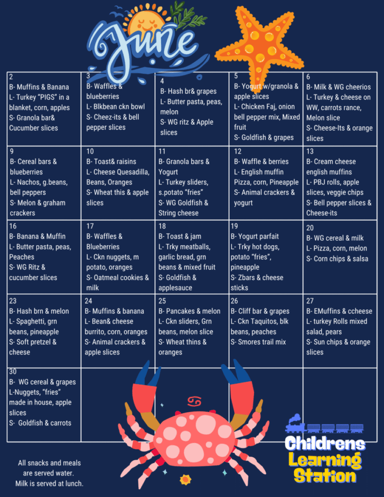Menu Calendar June Menu
